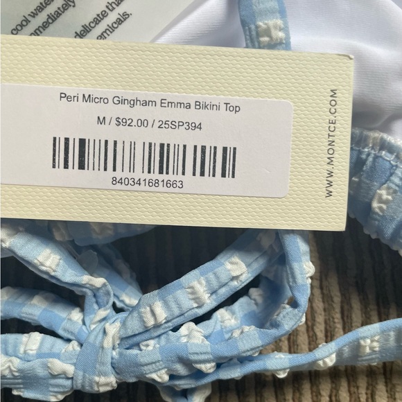Montce Peri Micro Gingham Uno Ruffle Bows Bikini Bottom - Picture 8 of 10
